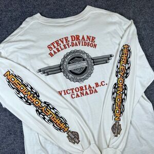 Vintage Harley Davidson Long Sleeve T Shirt Mens XL White Tribal Flame Sleeves